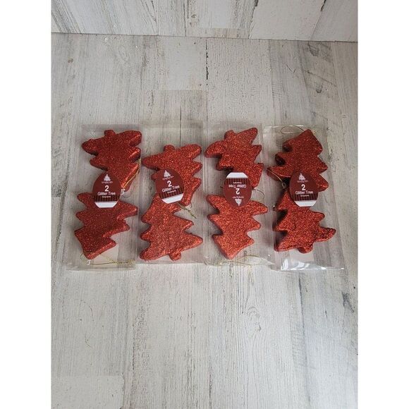 Enchanted Forest red glitter tree ornament Xmas set - Picture 1 of 8